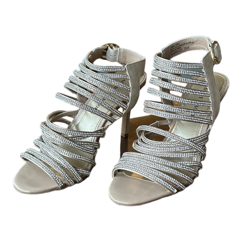 Audrey Brooke Marseilles Shiny Crystal Strap Gladiator Style Sandal Heel Sz 7.5